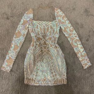 Lucy in the Sky Giulia Iridescent Sequin Mesh Dress in Nude